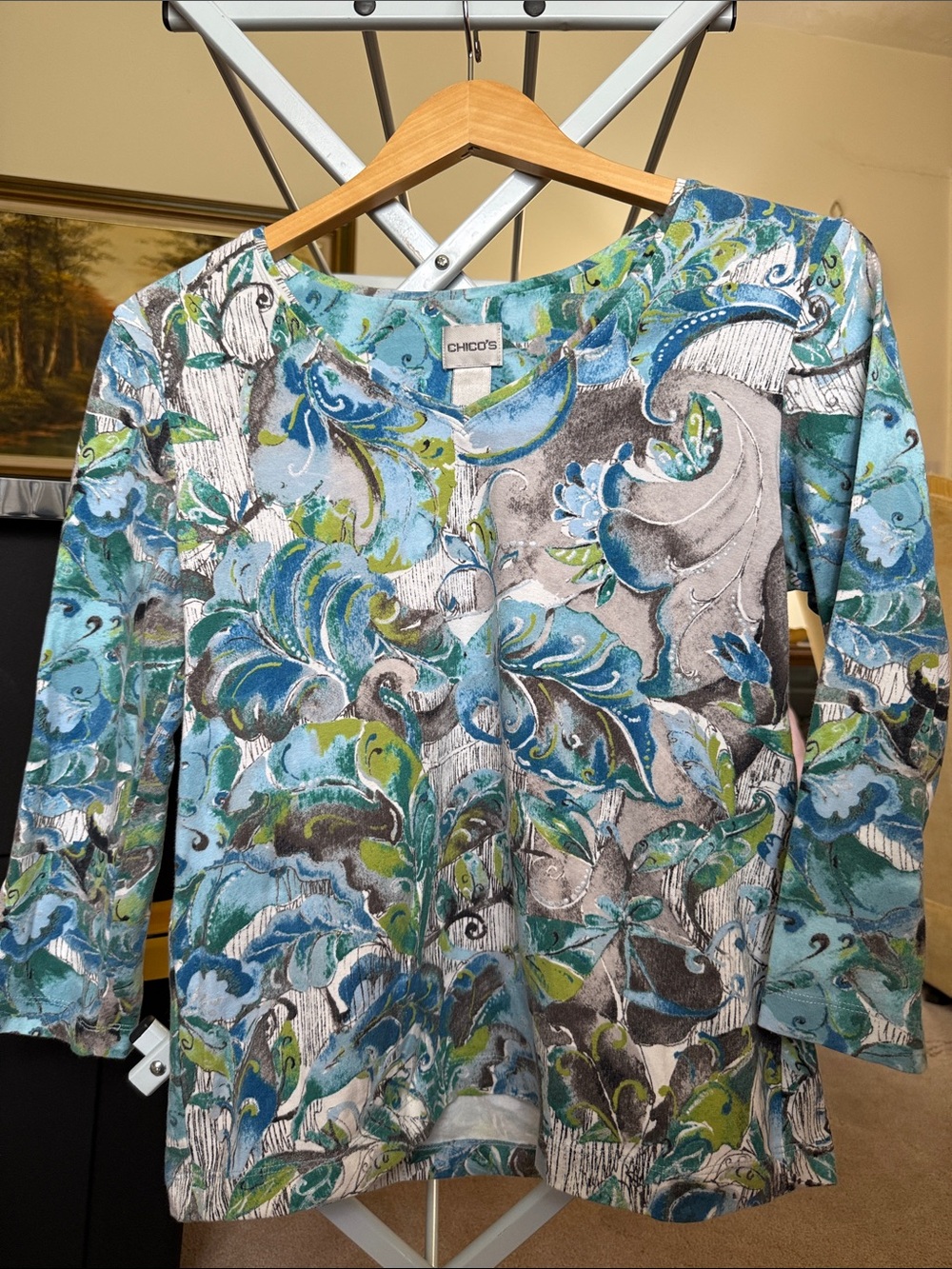 Chico's Teal Blue Green Abstract Print Tunic